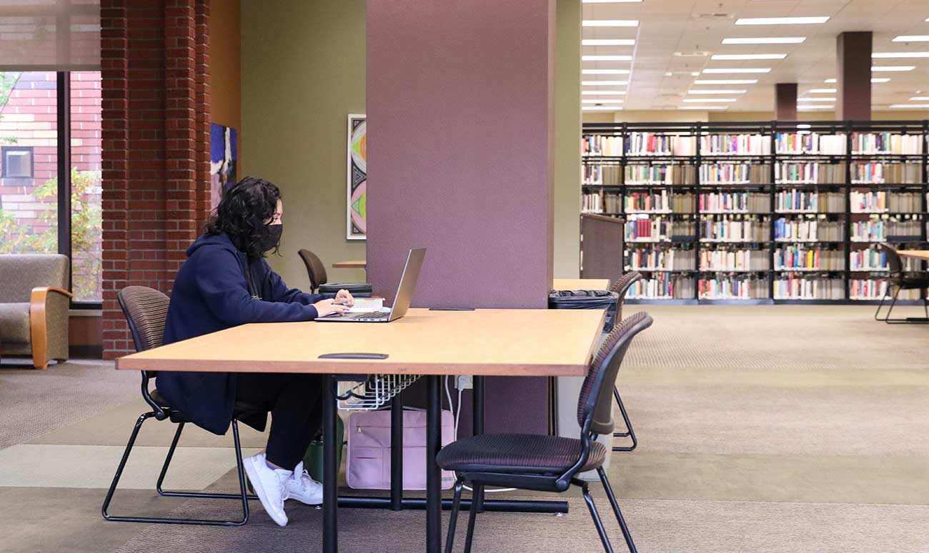 Student studying in library