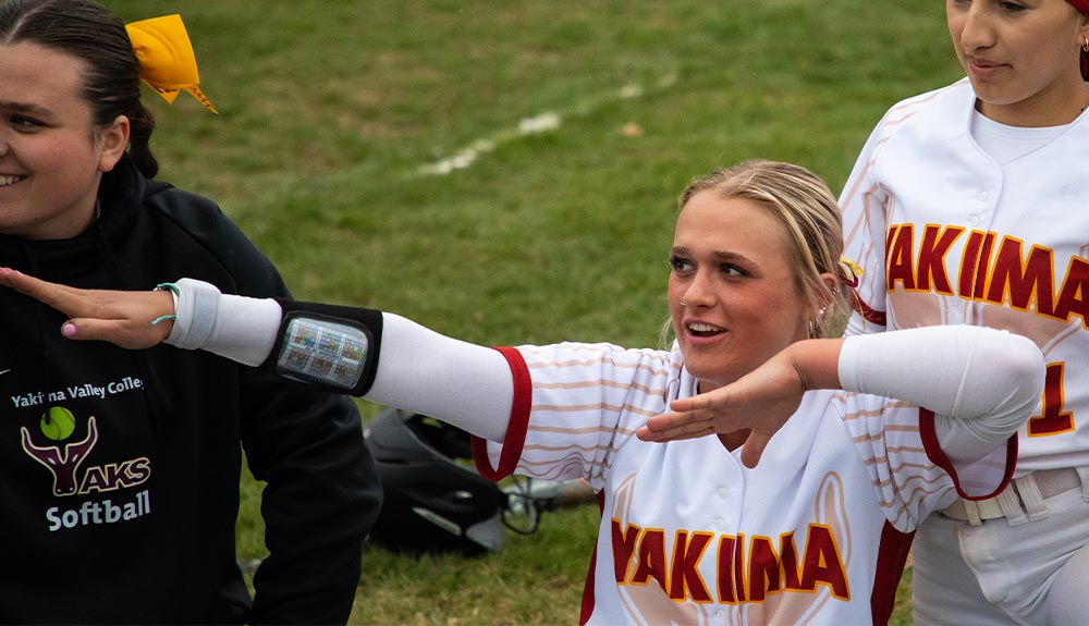 Softball player celebrates