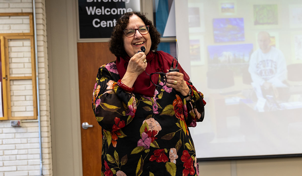 Linda Kaminski speaks are her retirement party in 2024