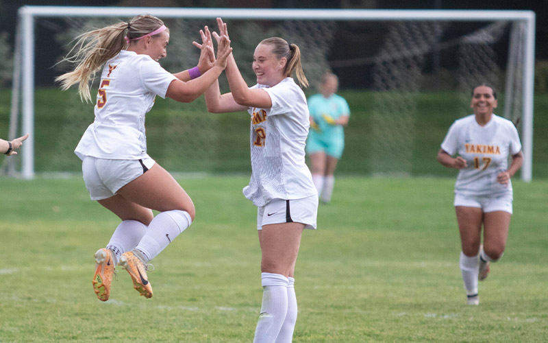 Yakima Valley College women's soccer players celebrate