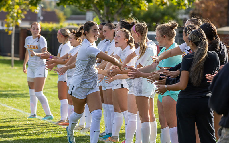 Yakima Valley College women's soccer player during pre-game introduction