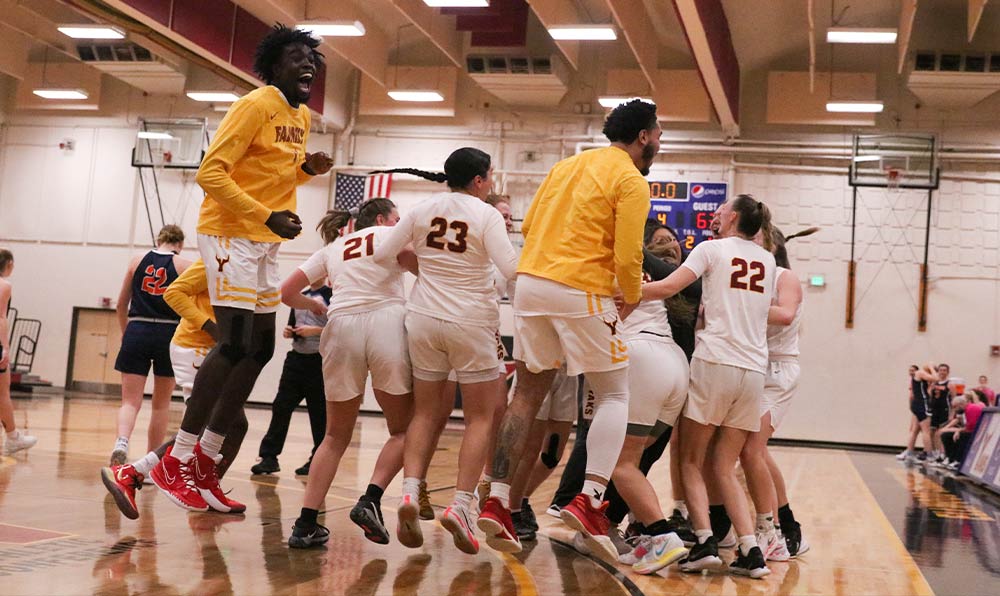 Basketball players celebrate