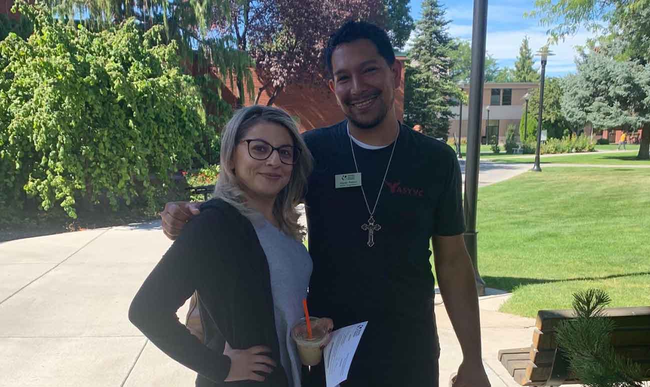 Miguel Blancas Alejo and friend on campus