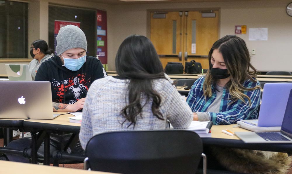 Students work in group at table