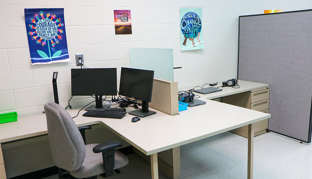 Desk with computer