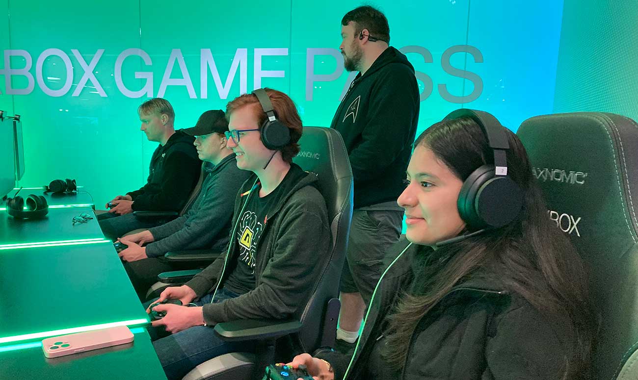 Group playing video games at microsoft.