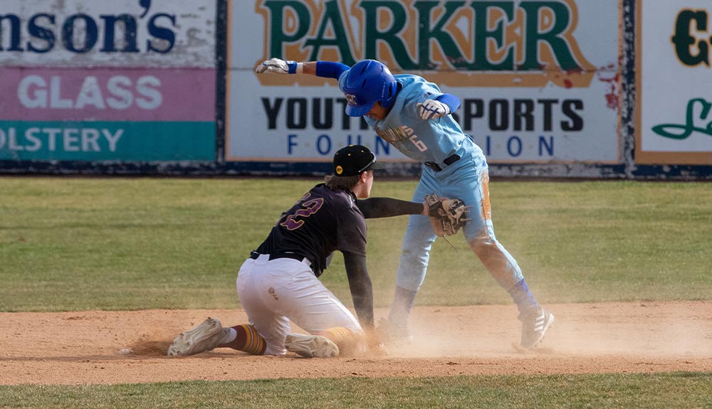 Yakima Valley College baseball player tags runner out at second base