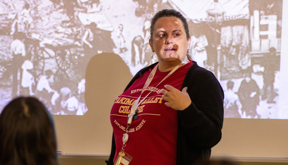 YVC History Instructor Lindsey McNellis talks to her class.