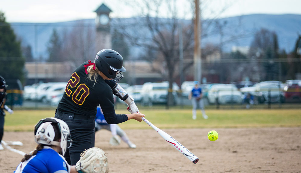 Yakima Valley College softball batter gets a hit