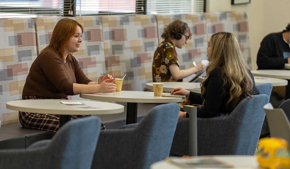 Students talk in the Hopf Union Building