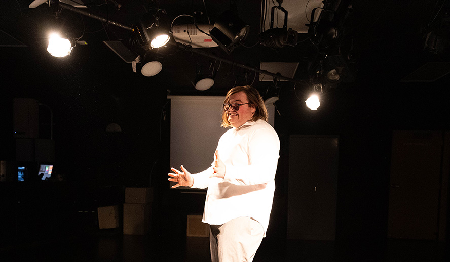 A student acts in YVC's black box theatre