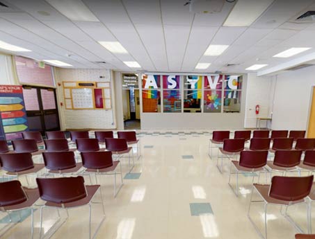 The HOPF Union Building Mockup with chairs set up in the background